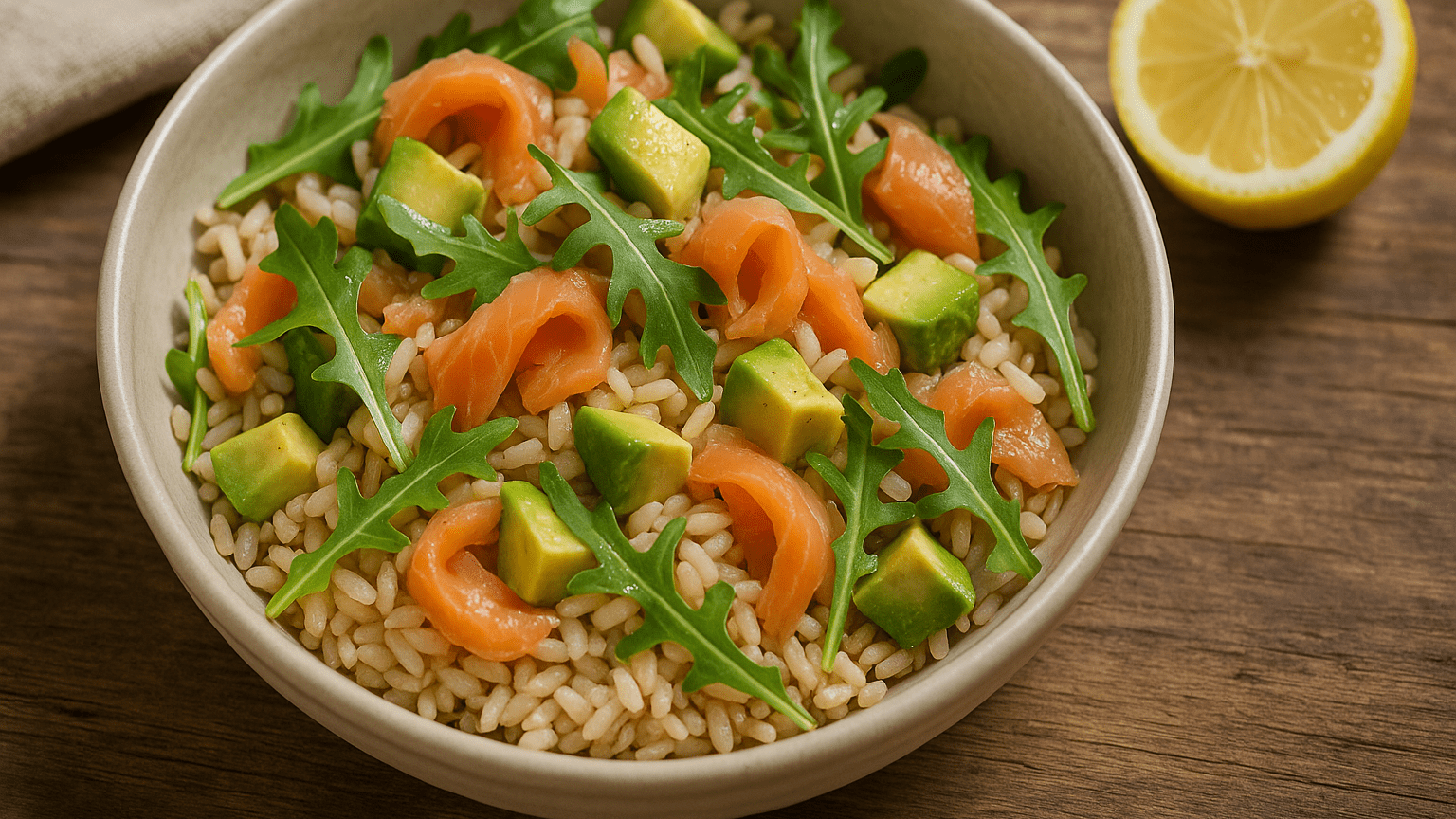 Insalata di Riso con Salmone Affumicato e Avocado edited Recupero Muscolare Dopo il Pilates