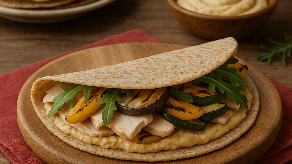 Piadina Integrale con Tacchino Hummus e Verdure Grigliate edited Recupero Muscolare Dopo il Pilates